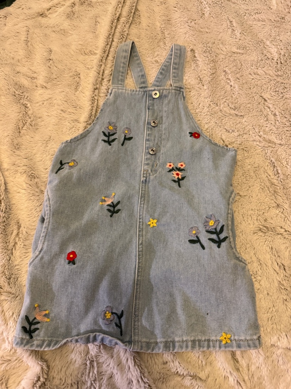 Light Blue  Embroidered Denim Kids Overall Dress